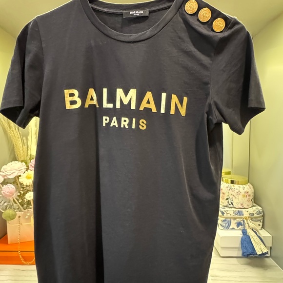 Balmain Tops - Balmain Black Crewneck Tee with Subtle Logo